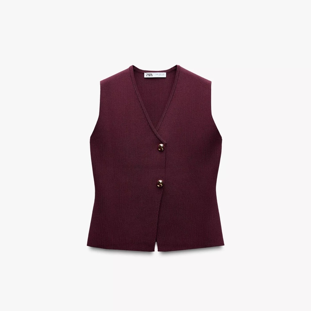 Zara Maroon V-Neck Buttoned Top